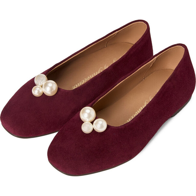 Tessa Velvet Suede Square Toe Ballet Flats, Burgundy