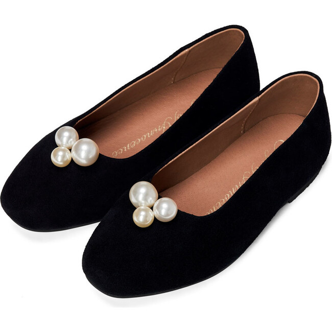 Tessa Velvet Suede Square Toe Ballet Flats, Black