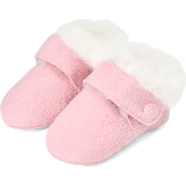 Mini Muni Wool Shearling Lined Velcro Strap Booties, Pink