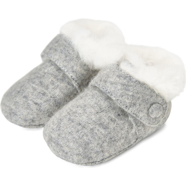 Mini Muni Wool Shearling Lined Velcro Strap Booties, Grey
