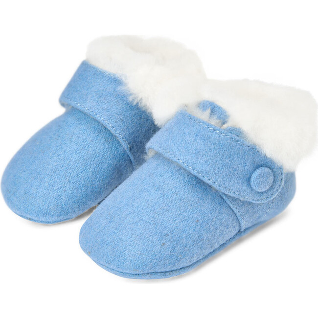 Mini Muni Wool Shearling Lined Velcro Strap Booties, Blue