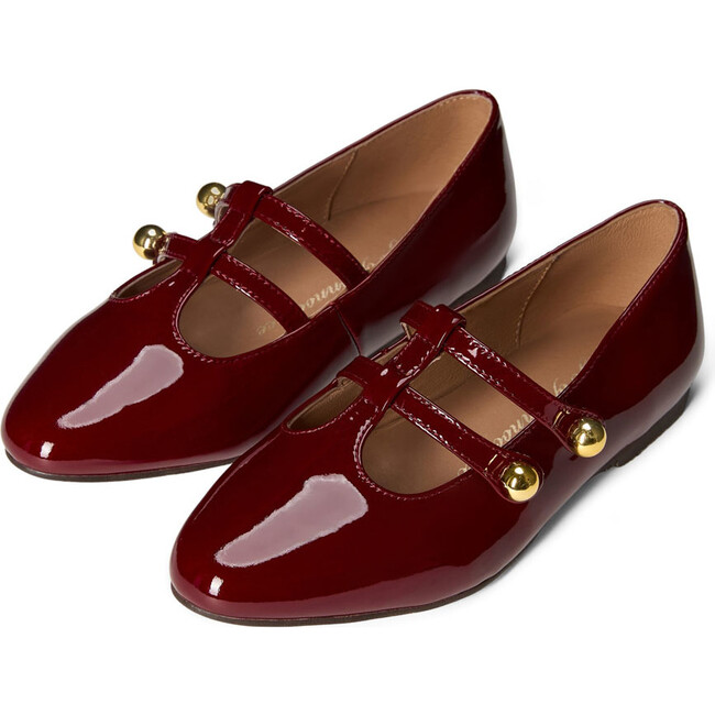 Lory Glossy Knotted Double Straps Mary Jane Shoes, Burgundy