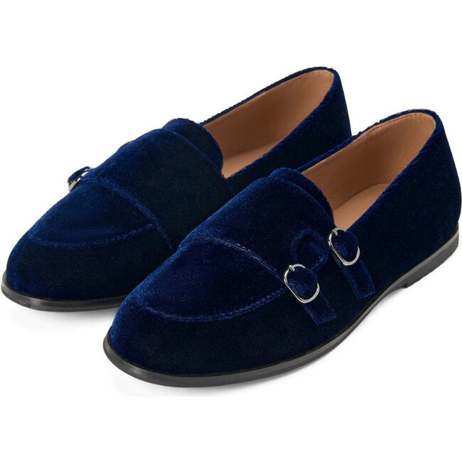 Ingrid Velvet Ribbon Trim Loafers, Navy