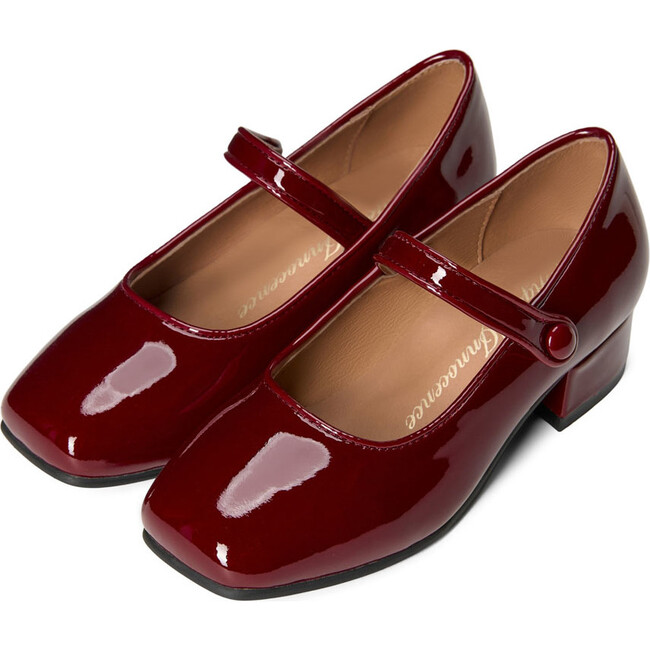 Holly Square Toe Buckle Strap Heels, Burgundy
