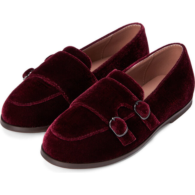 Ingrid Velvet Ribbon Trim Loafers, Burgundy