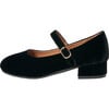 Sabine Velvet Wide Strap Round Toe Mary Jane Pumps, Black - Mary Janes - 1 - thumbnail