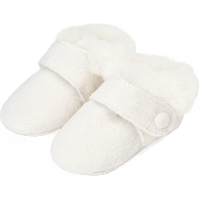 Mini Muni Wool Shearling Lined Velcro Strap Booties, White