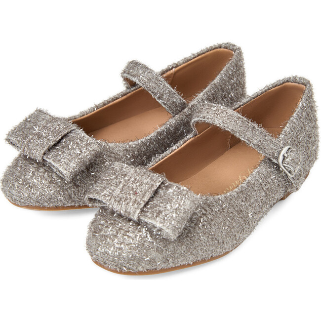 Ellen Lurex Bow Detail Buckle Strap Mary Jane Shoes, Grey
