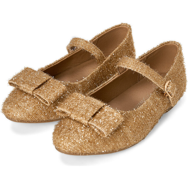 Ellen Lurex Bow Detail Buckle Strap Mary Jane Shoes, Gold