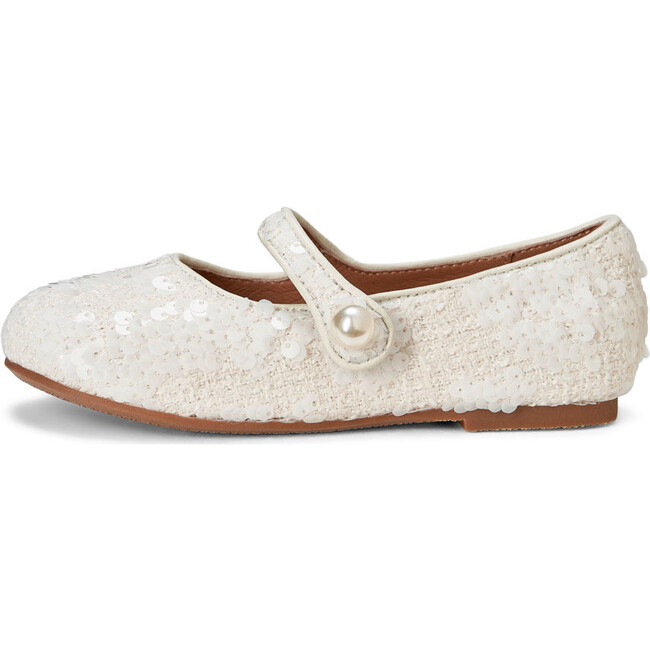 Elin 2.0 Sequins Pearl Button Mary Jane Shoes, White