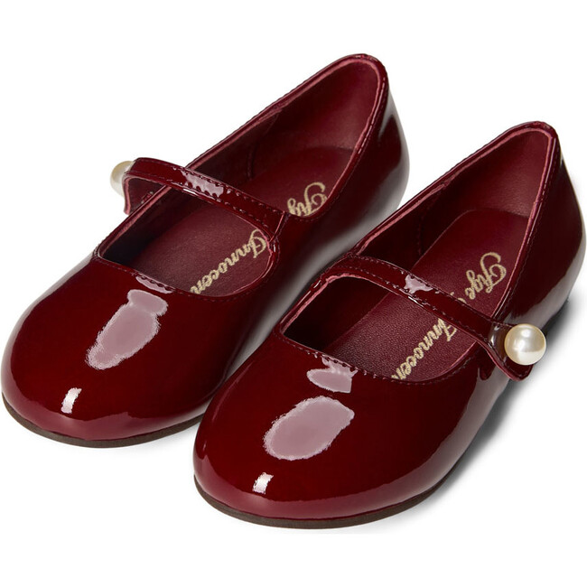 Elin Glossy Patent Leather Pointed Toe Mary Jane Shoes, Burgundy