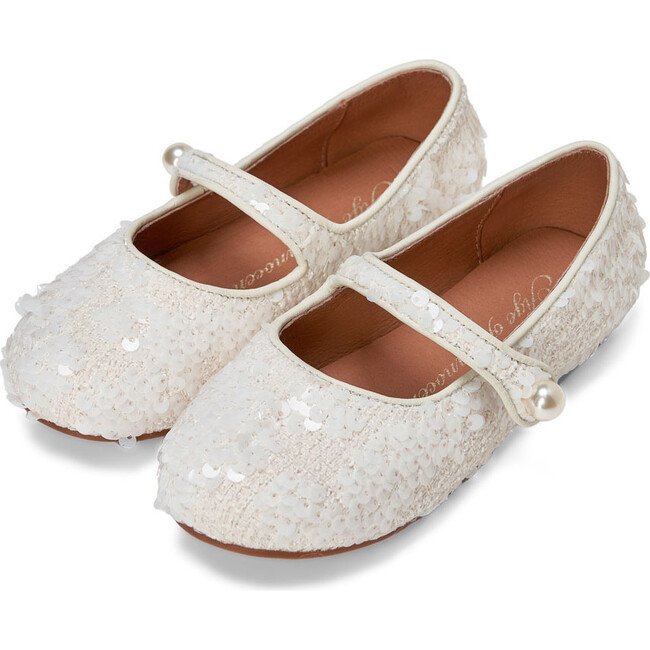 Elin 2.0 Sequins Pearl Button Mary Jane Shoes, White