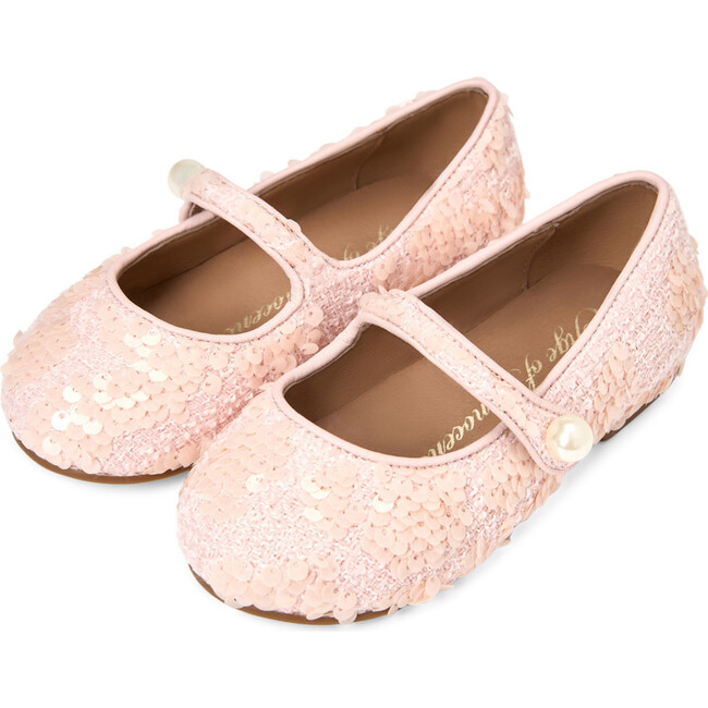Elin 2.0 Sequins Pearl Button Mary Jane Shoes, Peach