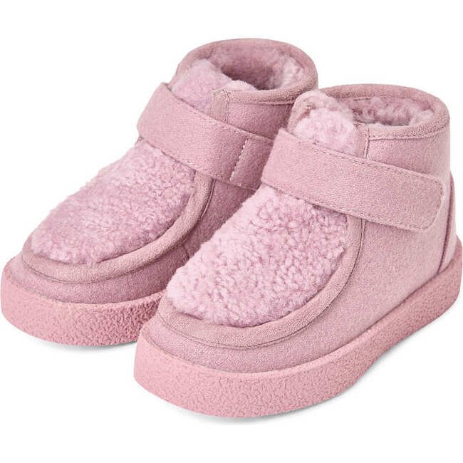 Kai Wool Fur Lined Velcro Strap Ankle Boots, Pink & Pink