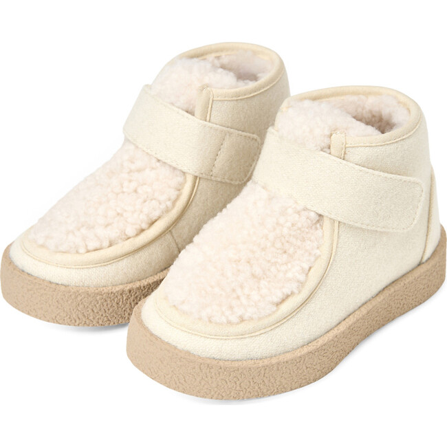 Kai Wool Fur Lined Velcro Strap Ankle Boots, Milk