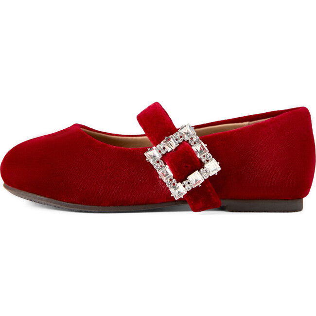 Amanda Velvet Wide Strap Square Buckle Mary Jane Shoes, Red