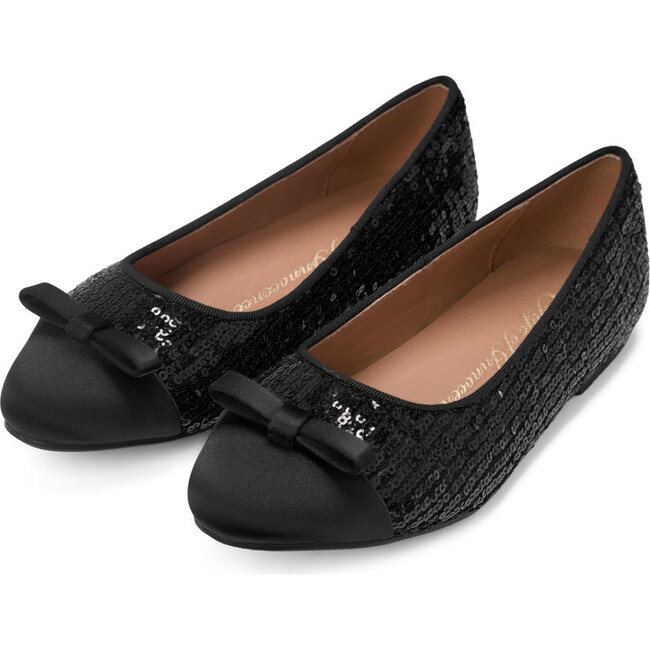 Angelina Sequins Bow Satin Round Toe Ballet Flat, Black
