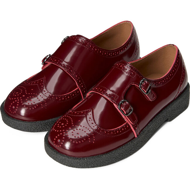 Alsa Glossy Doubled Buckle Brogues Shoes, Burgundy