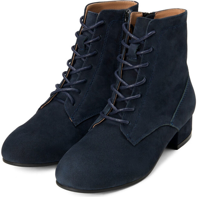 Alaya Side Zipper Block Heel Boots, Navy