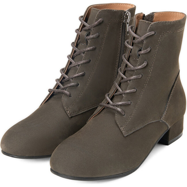 Alaya Side Zipper Block Heel Boots, Dark Grey