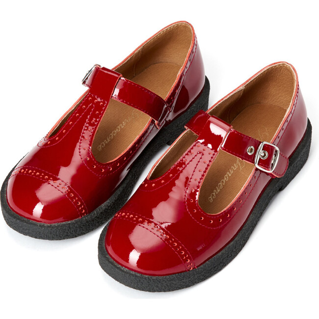 Agathe Leather Casual T-Bar Strap Shoes, Burgundy