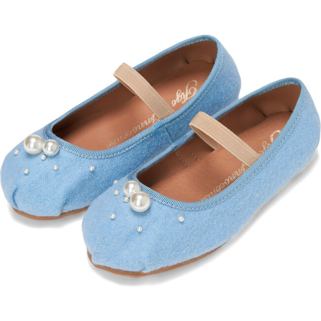 Zelda Wool & Faux Pearls Elastic Strap Ballerina Shoes, Blue