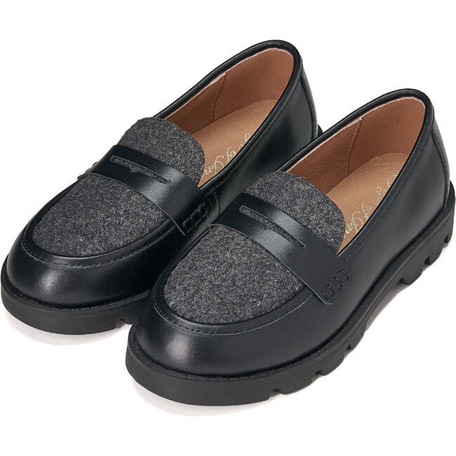 Paula 2.0 Glossed-Leather Soft Wool Loafers, Black & Dark Grey