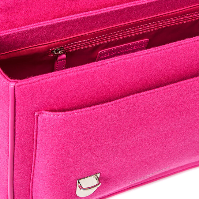 Boston Wool Adjustable Shoulder Strap Schoolbag, Fuchsia - Bags - 5