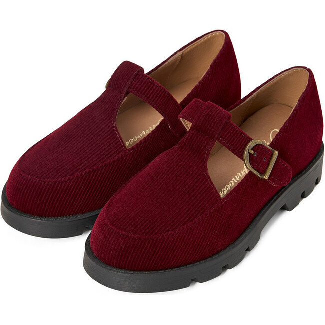 Berta Ribbed Velvet Mary Jane Pumps, Burgundy