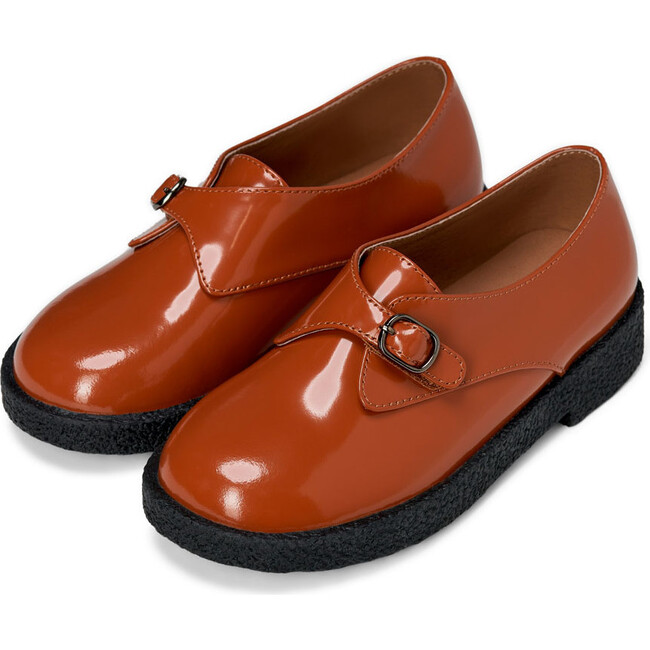 Astrid Buckle Strap Rubber Sole Brogues Shoes, Camel