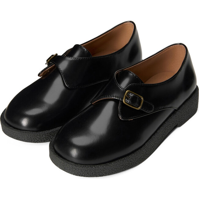Astrid Buckle Strap Rubber Sole Brogues Shoes, Black