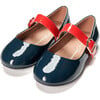 Mindy Glossy Leather Round Toe Mary Jane Shoes, Navy & Red - Mary Janes - 2 - thumbnail