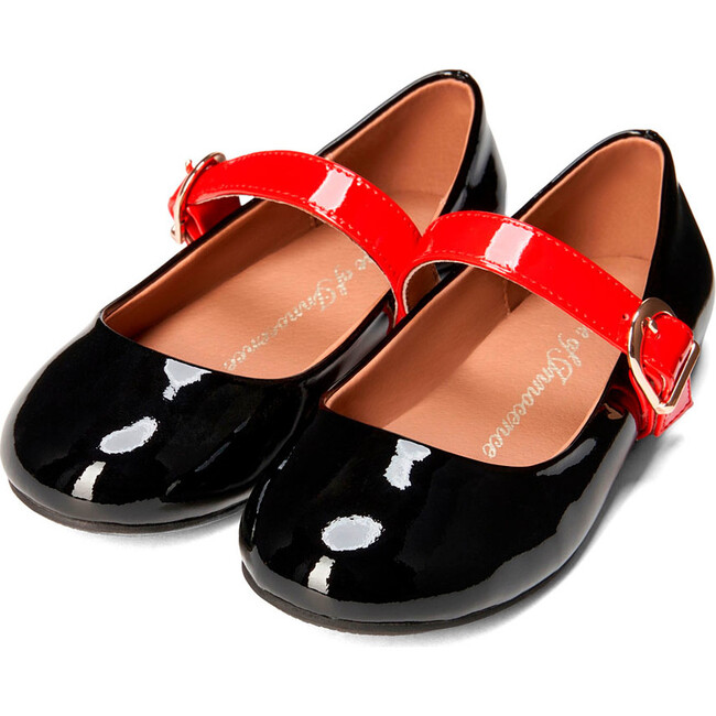 Mindy Glossy Leather Round Toe Mary Jane Shoes, Black & Red