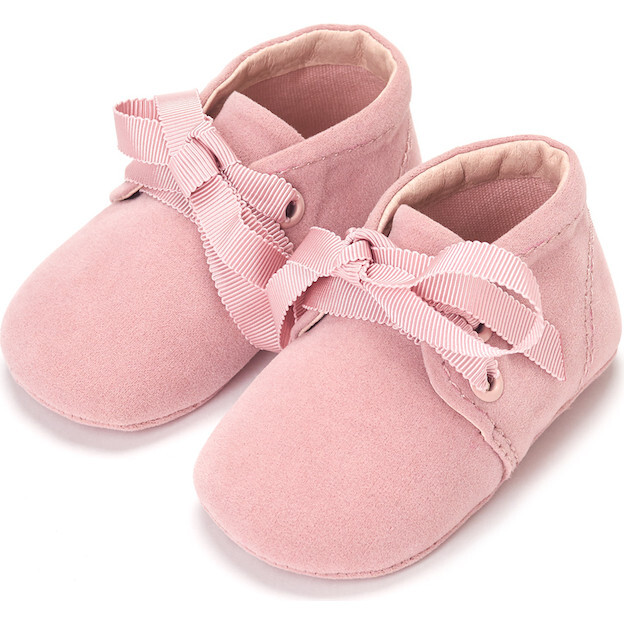 Minime Velvet Pre-Walker Baby Lace-Up Shoes, Pink