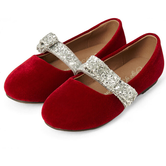 Mia 2.0 Velvet Sparkling Bow Strap Mary Jane Shoes, Red - Mary Janes - 2