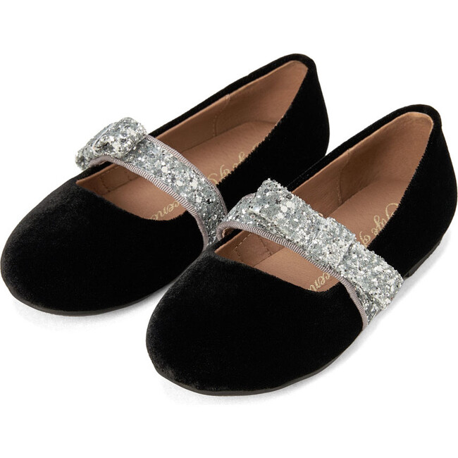 Mia 2.0 Velvet Sparkling Bow Strap Mary Jane Shoes, Black
