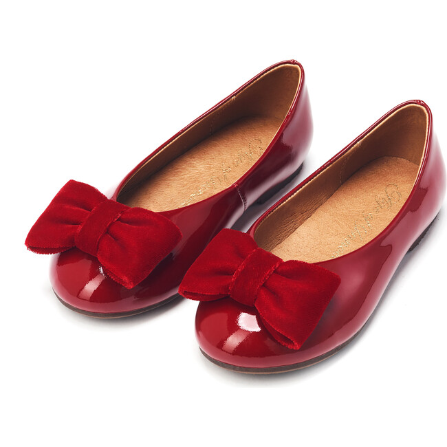 Mina Patent Leather Velvet Bow Flats, Burgundy