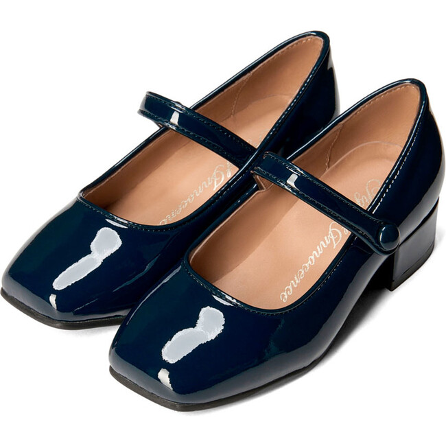 Holly Glossy Leather Heeled Square Toe Mary Jane Shoes, Navy
