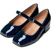 Holly Glossy Leather Heeled Square Toe Mary Jane Shoes, Navy - Mary Janes - 2 - thumbnail
