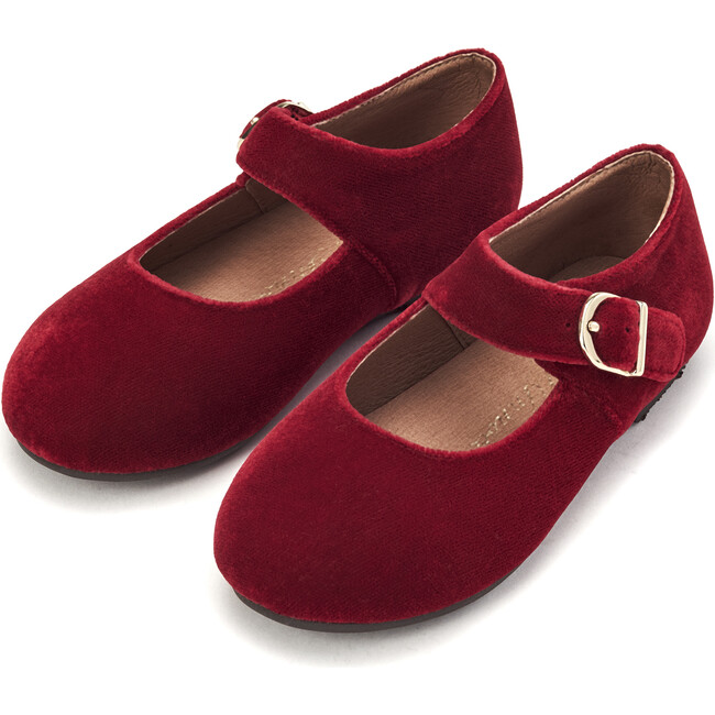 Juni Velvet Round-Toe Mary Jane Shoes, Red