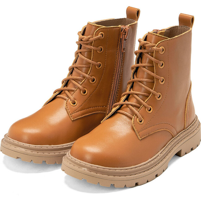 Willow Leather Zipped Combat Boots, Ochre