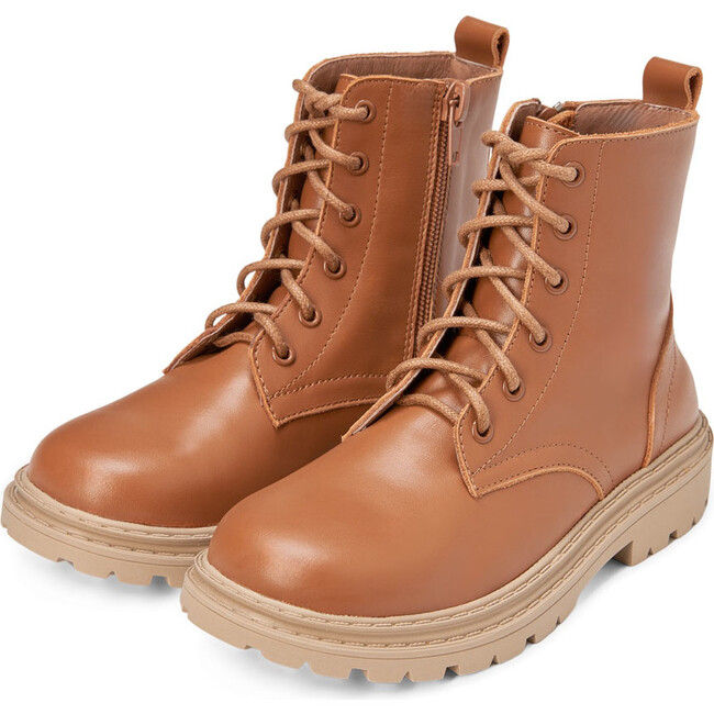 Willow Leather Zipped Combat Boots, Camel