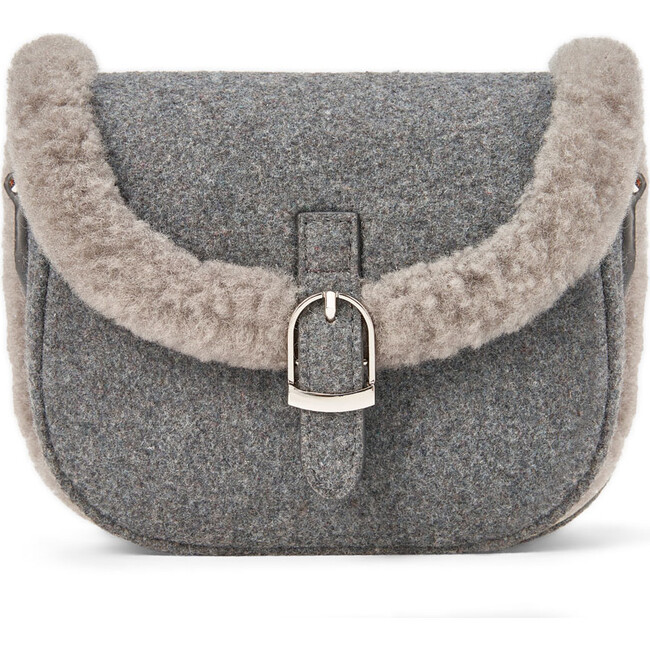 Shae Wool Crossbody Buckled Bag, Grey