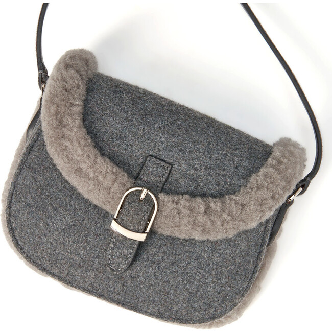Shae Wool Crossbody Buckled Bag, Grey