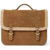 Sansa Shearling Fur Piped Suede School Bag, Camel - Backpacks - 1 - thumbnail