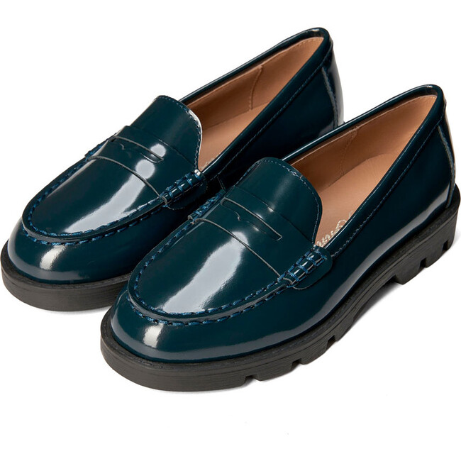 Paula Glossed-Leather Soft Wool Loafers, Navy