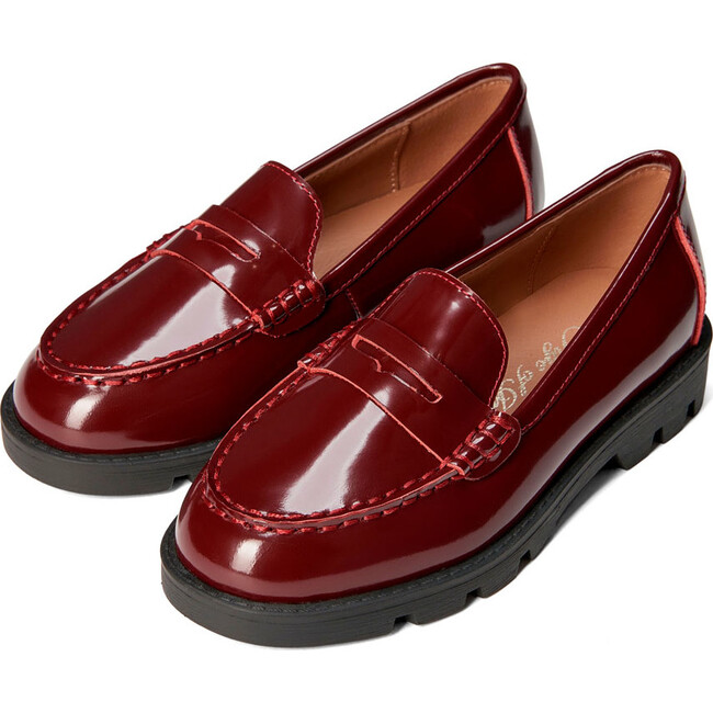 Paula Glossed-Leather Soft Wool Loafers, Burgundy
