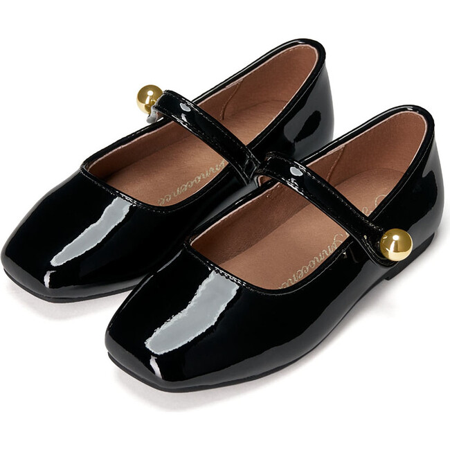 Ginny Glossy Leather Flat Mary Jane Shoes, Black