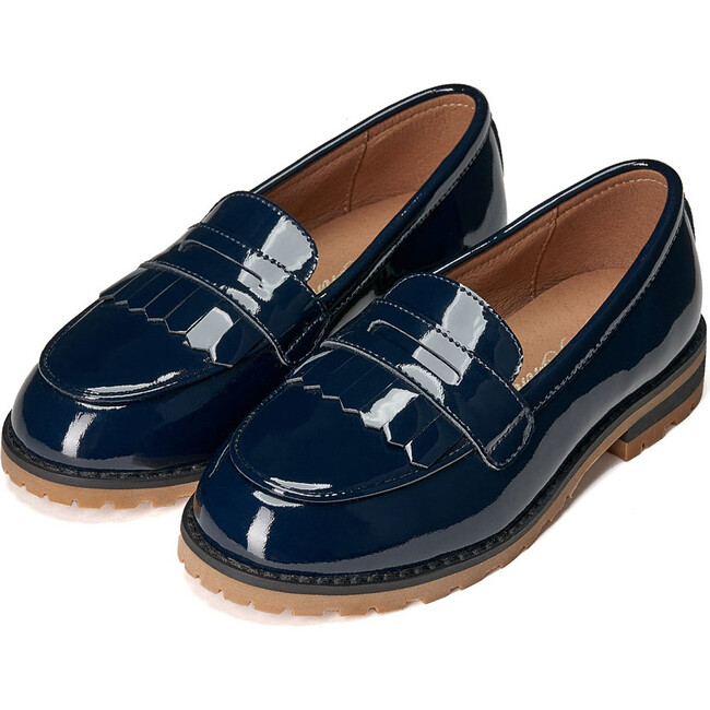Francie Glossy Patent Leather Loafers, Navy