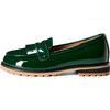 Francie Glossy Patent Leather Loafers, Green - Loafers - 1 - thumbnail
